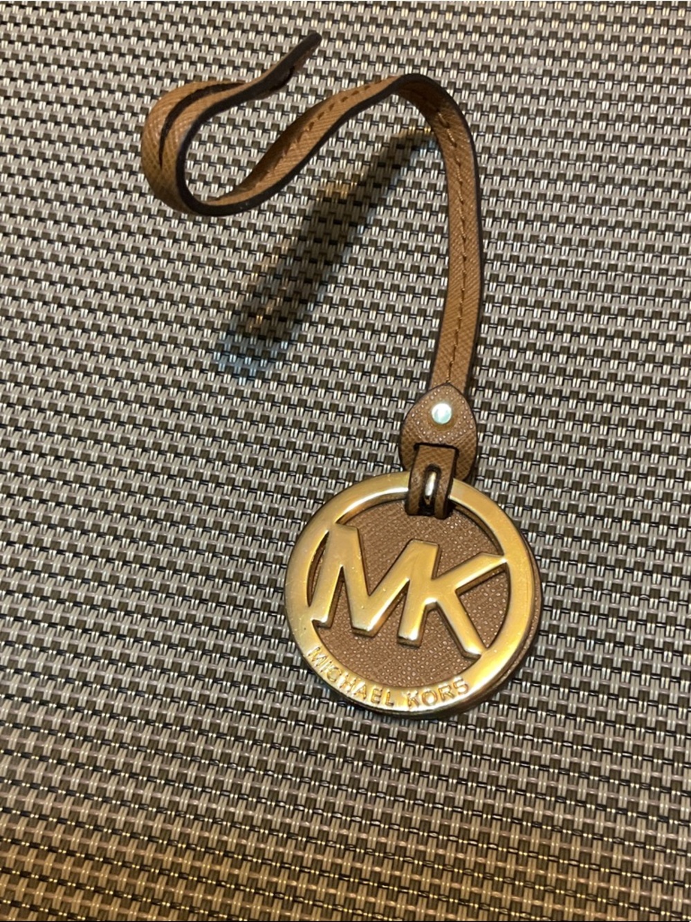 Michael Kors Tan Leather Strap with Gold MK Disc Charm